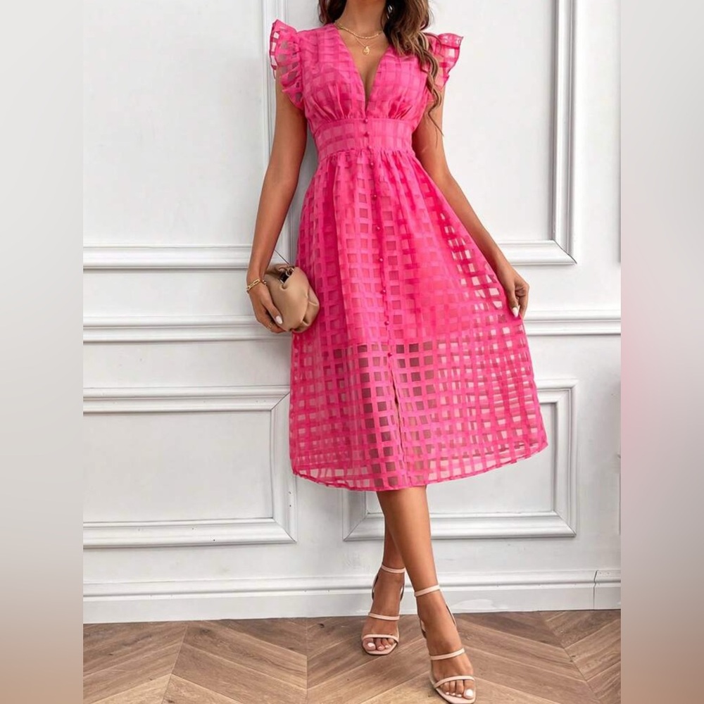 Chiquease Women's Short Cap Sleeve Elegant Pink Dress